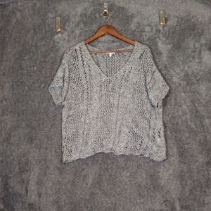 Eileen Fisher Linen Cotton Blend Chrochet Layer  Short Sleeve Womens XL